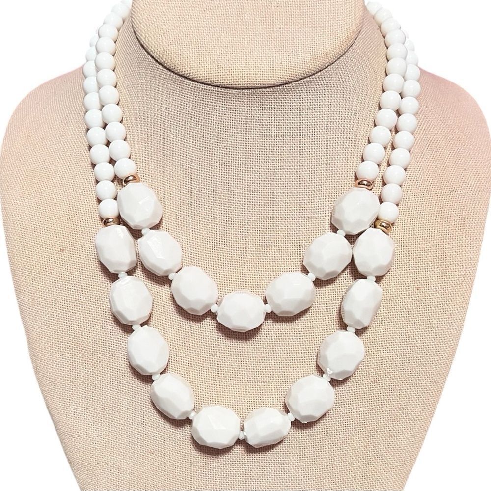 nOir Jewelry White Beaded Double Strand Necklace